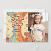 ピースラブパーティーレトロレインボー6誕生日写真 招待状 (正面)