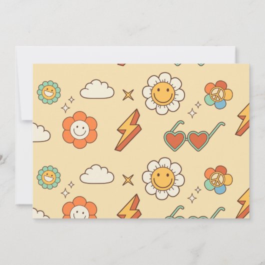 ピースラブパーティーレトロレインボー6誕生日写真 招待状 (裏面)