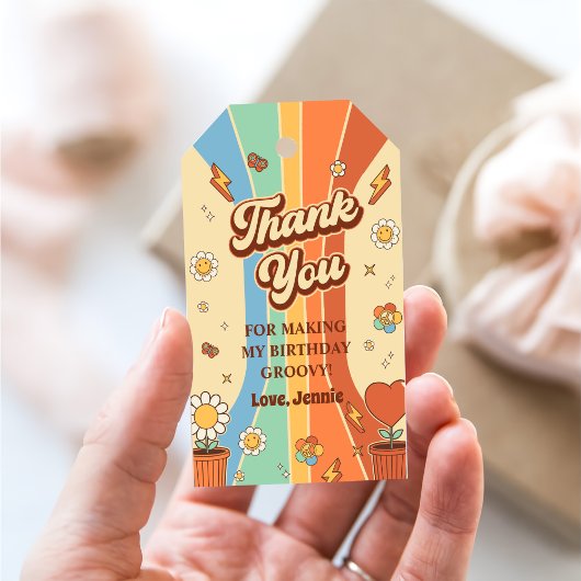 ピースラブパーティーレトロレインボー6th誕生日 ギフトタグ