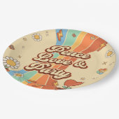 ピースラブパーティーレトロレインボー6th誕生日 ペーパープレート (アングル)