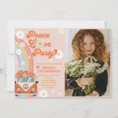 ピースラブパーティーレトロレインボー7誕生日写真 招待状 (正面)