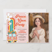 ピースラブパーティーレトロレインボー7誕生日写真 招待状 (正面)