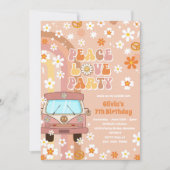 ピースラブパーティーレトロレインボー7誕生日 招待状 (正面)