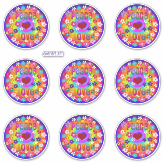 ピースラブヒッピースタイル花とても可愛い シール (正面)