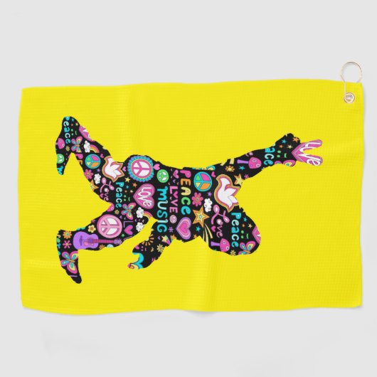 ピースラブビッグフートヒッピーおもしろいビッグフート恋人 ゴルフタオル (横)