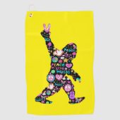 ピースラブビッグフートヒッピーおもしろいビッグフート恋人 ゴルフタオル (正面)