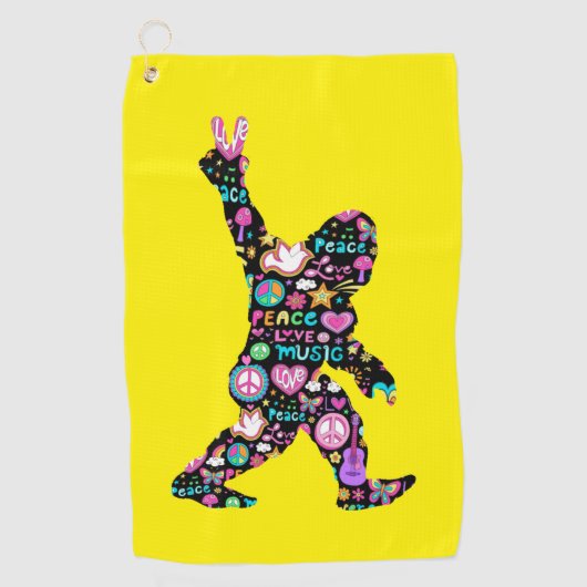 ピースラブビッグフートヒッピーおもしろいビッグフート恋人 ゴルフタオル (正面)