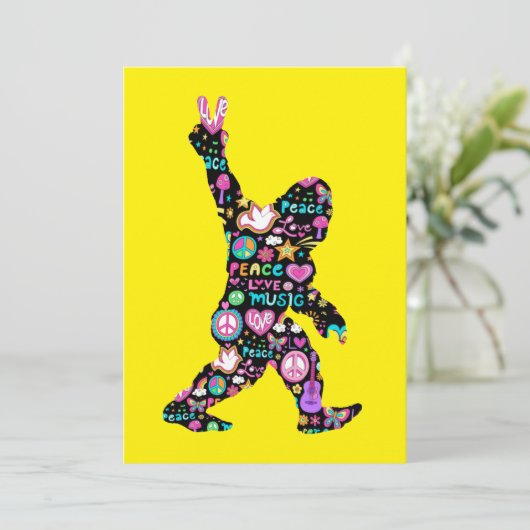 ピースラブビッグフートヒッピーおもしろいビッグフート恋人 サンキューカード (スタンド正面)