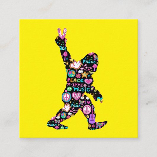 ピースラブビッグフートヒッピーおもしろいビッグフート恋人 スクエア名刺 (正面)