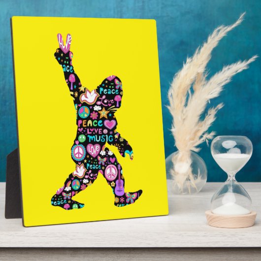 ピースラブビッグフートヒッピーおもしろいビッグフート恋人 フォトプラーク (側面)