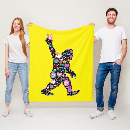 ピースラブビッグフートヒッピーおもしろいビッグフート恋人 フリースブランケット (インサイチュ)