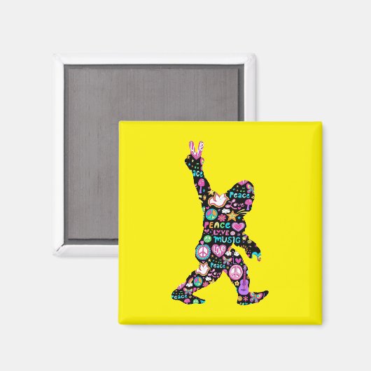 ピースラブビッグフートヒッピーおもしろいビッグフート恋人 マグネット (正面/裏面)