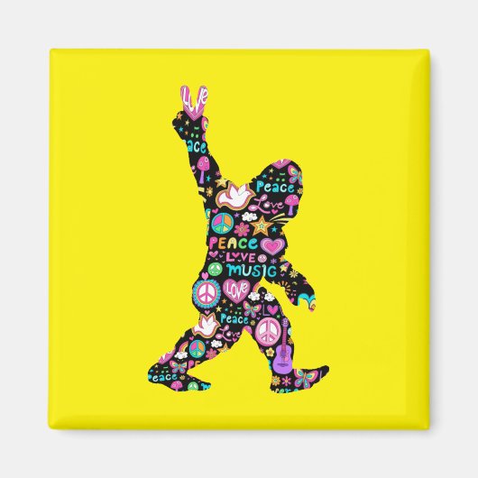 ピースラブビッグフートヒッピーおもしろいビッグフート恋人 マグネット (正面)