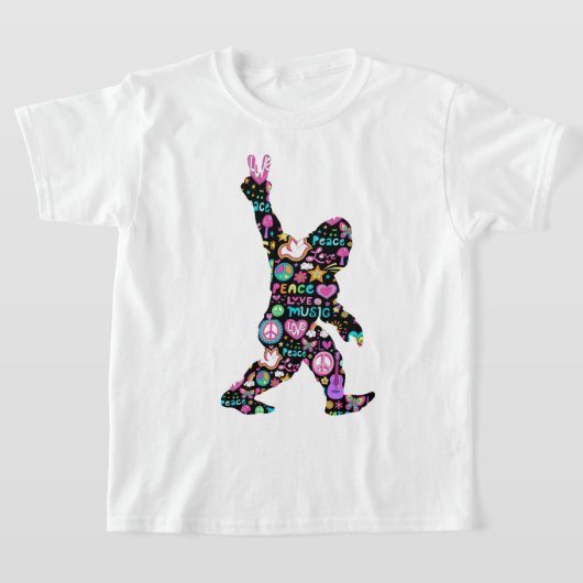 ピースラブビッグフートヒッピーおもしろいビッグフート恋人 Tシャツ (レイダウン)