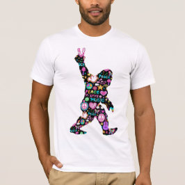 ピースラブビッグフートヒッピーおもしろいビッグフート恋人 Tシャツ