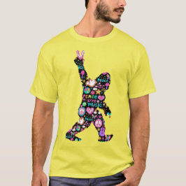 ピースラブビッグフートヒッピーおもしろいビッグフート恋人 Tシャツ