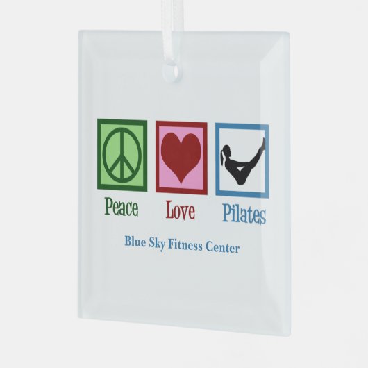 ピースラブピラティスかわいいカスタムクリスマス ガラスオーナメント (正面左)