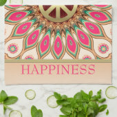 ピースラブピンクひまわり茶タオル キッチンタオル (折り畳み)