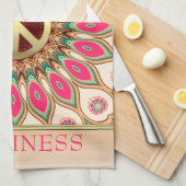 ピースラブピンクひまわり茶タオル キッチンタオル (四つ折り)