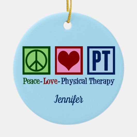 ピースラブフィジカルセラピーかわいいカスタムクリスマス セラミックオーナメント (正面)