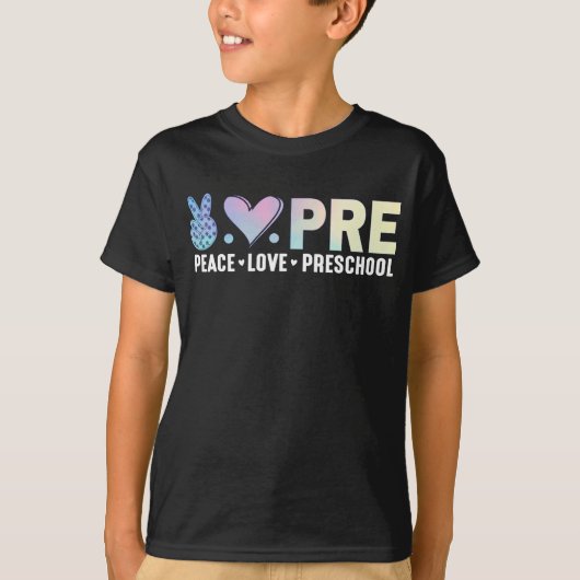 ピースラブプリスクール新学期 おもしろい Tシャツ (正面)