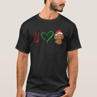 ピースラブプードルドッグサンタハットクリスマス Tシャツ