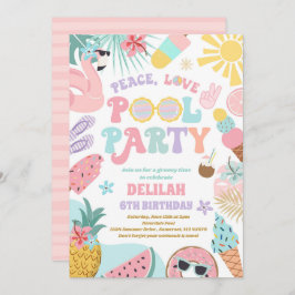 ピースラブプールパーティーGroovyサマープール誕生日 招待状