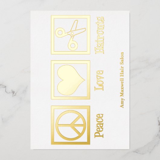 ピースラブヘアカットカスタム美容師サロン金ゴールド 箔シーズンカード (正面)