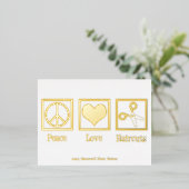 ピースラブヘアカットカスタム美容師サロン金ゴールド 箔シーズンポストカード (立ち正面)