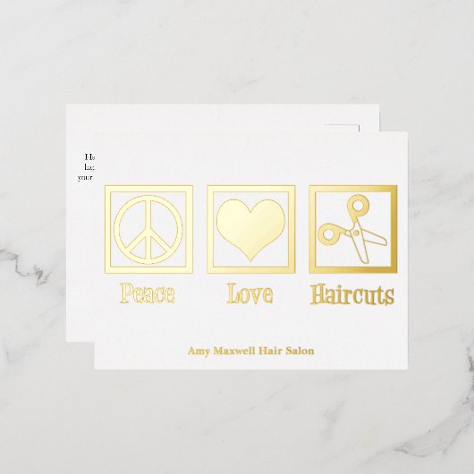 ピースラブヘアカットカスタム美容師サロン金ゴールド 箔シーズンポストカード (正面/裏面)