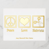 ピースラブヘアカットカスタム美容師サロン金ゴールド 箔シーズンポストカード (正面)