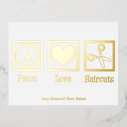 ピースラブヘアカットカスタム美容師サロン金ゴールド 箔シーズンポストカード (正面)