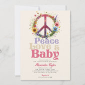 ピースラブベビーワイルドフラワーズレトロベビーガールシャワー 招待状 (正面)