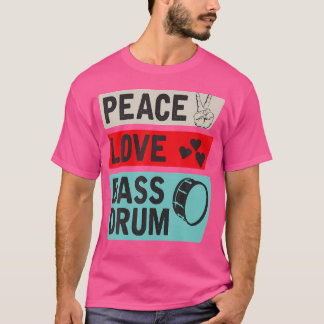 ピースラブベースドラムプレーヤー Tシャツ