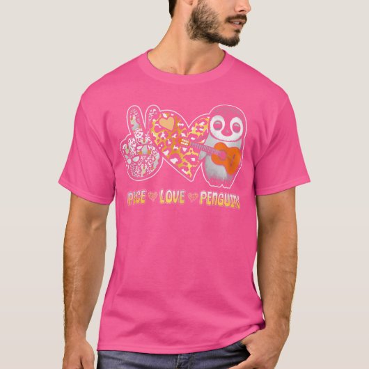 ピースラブペンギン遊のアコースティックギター楽器 Tシャツ (正面)