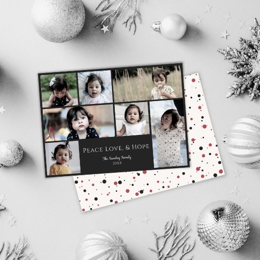 ピースラブホープブラックフォトクリスマスホリデーカード シーズンカード