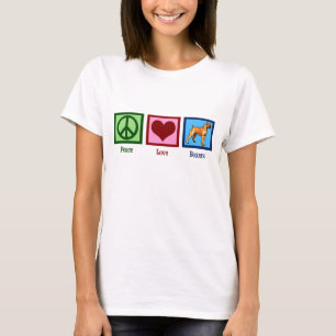ピースラブボクサーのかわいいボクサー犬 Tシャツ