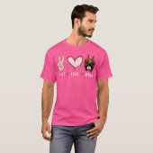 ピースラブボクサー女男性へ子ボクサー犬 Tシャツ (正面フル)
