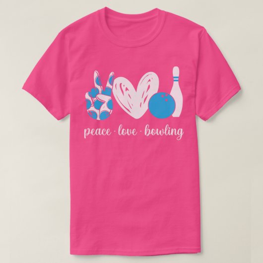 ピースラブボーリングおもしろいボーリング恋人ギフト Tシャツ (デザイン正面)