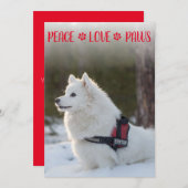 ピースラブポーズフォトレッドクリスマスフラットカード (正面/裏面)