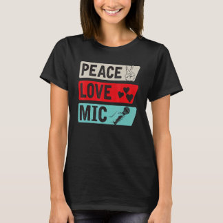ピースラブマイク楽器マイクプレーヤーマイクミュージック Tシャツ