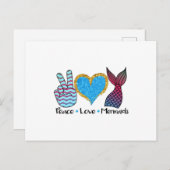 ピースラブマーメイドカッコいいTシャツ ポストカード (正面/裏面)