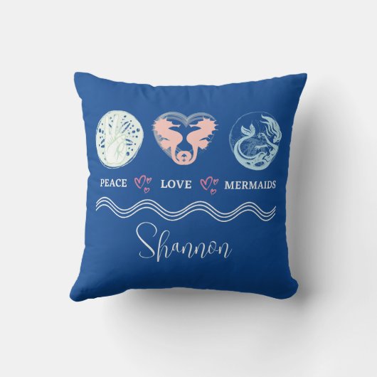ピースラブマーメイドスパーソナライズされたクエアピロー クッション (裏面)