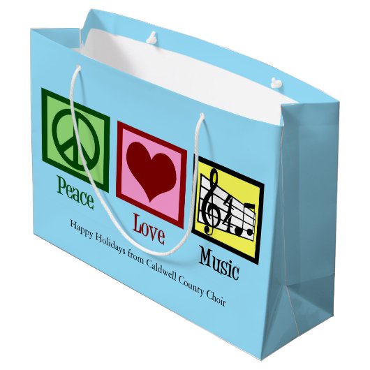 ピースラブミュージックカスタムブルークリスマス ラージペーパーバッグ (裏面アングル)