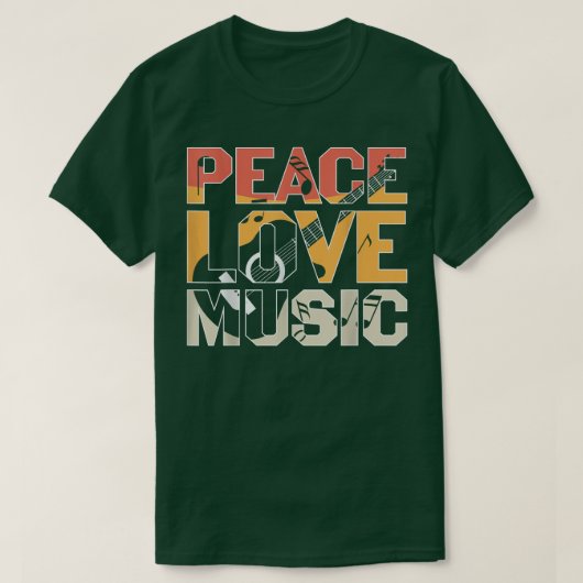 ピースラブミュージックギタープレーヤー Tシャツ (デザイン正面)