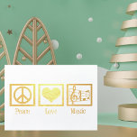 ピースラブミュージックビューティフルミュージシャン金ゴールド 箔カード<br><div class="desc">この美しいミュージシャンクリスマスカードは、金ゴールドフォイルで音楽スケールの平和サイン、ハート、高音のクレフ、 音符記号を備えエレガントている。おカスタマイズ前のミュージカル仲間の内側。コーレ素晴らしーやバンドディレクターのカード、コーラールシンガーなどの音楽的に人々はこの休日を傾けた。</div>