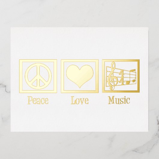 ピースラブミュージックビューティフルミュージシャン金ゴールド 箔シーズンポストカード (正面)
