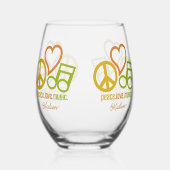 ピースラブミュージック名前をカスタムする ステムなしワイングラス (左)