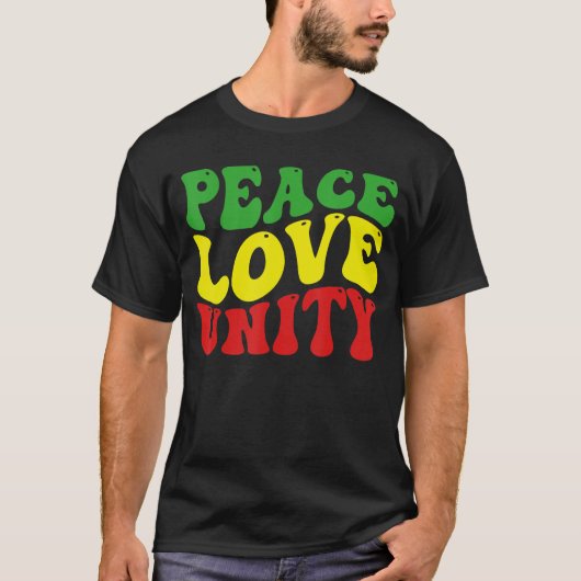 ピースラブユニティレゲエルーツジャマイカラスタレゲエ Tシャツ (正面)