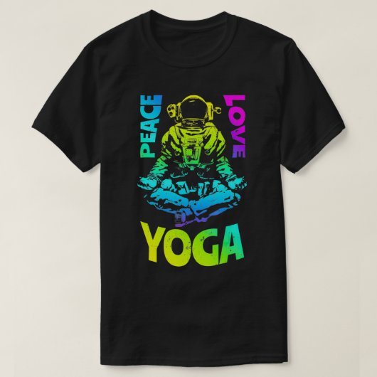 ピースラブヨガ宇宙飛行士ナマステ禅瞑想L Tシャツ (デザイン正面)